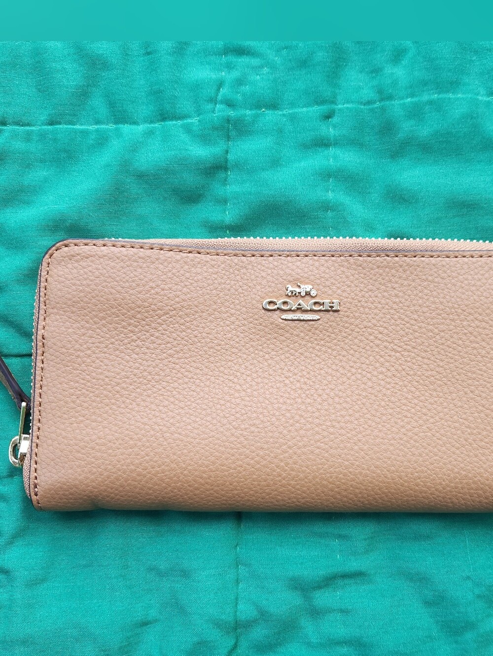 Coach Beige Pebbled Leather Zip Wallet